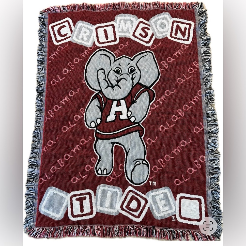 Alabama Crimson Tide Big Al Kids Blanket Vintage The Northwest Co Fringe 45”x35”
